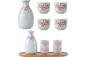 liuer Set da Sake Giapponese,Sake Giapponese da Bere,5PCS Set e Bicchieri da Sakè,1 Sake Pot 4 Tazze di Sake,Bicchieri Sakè per Uso Domestico e Aziendale (B)