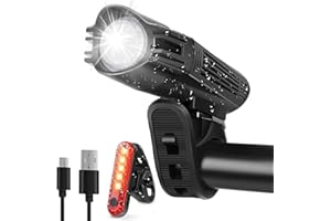 GBOKYN Bright Bike Light Set, Powerful LED USB Rechargeable Front Headlight and Back Taillight, 4 Lighting Modes Mountain Road Bicycle Lights for Men Women Cycling