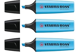 STABILO Lot de 3 surligneurs "BOSS ORIGINAL" - bleu