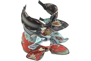 HUANMAYE 3Pcs Boho Wide Headband Rabbit Ears Hair Bands Fabric Non-Slip Headwear Elastic Twist Hair Hoop 1920s Accessories for Women Girls (PolkaEars)