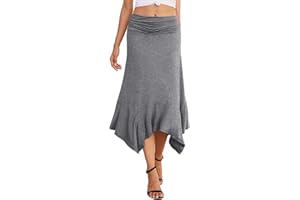 PrinStory Faldas casuales de verano para mujer, de ajuste suave, con dobladillo de pañuelo, falda midi