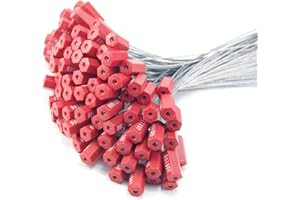 COCOLELE 500pcsPull-Tite Steel Wire Cable Seals Numbered Tamper Proof Security Tags Self-Locking Security Labels, Red
