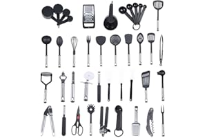 KANGTEN Set di 40 utensili da cucina in silicone, set di utensili da cucina, utensili da cucina, utensili da cucina, utensili da cucina, set di posate da cucina, in silicone, nero