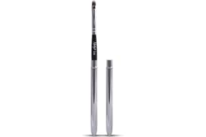 Nanshy Lip Brush with Lid - Lip Gloss & Lipstick Brush - Vegan & Cruelty-Free - Travel & Handbag Friendly - (Black Handle, Chrome Silver Cap) - Reusable