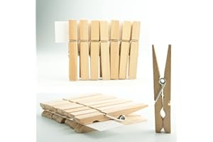 CR SNACKING 36 Wooden Pegs 7.2CM for Washing Line - Pack of 36 Hardwood Clothes Pegs with Steel Coil Springs for Hanging Clothes and Handicrafts - Clothing Pegs for DIY Crafts - Fits Any Clothesline