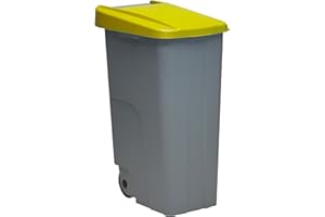 Contenedor de Residuos Reciclo 85L Amarillo con Tapa Cerrada y Ruedas Grandes – Plástico Resistente, Encajable y Ergonómico, Ideal para Envases Ligeros y Reciclaje | Denox