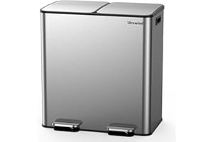 lovewind Poubelle de cuisine, 2 x 30 l, double pour le recyclage et les déchets, en acier inoxydable, avec couvercle et seaux intérieurs, grande capacité, couvercle avec fonction Soft Close