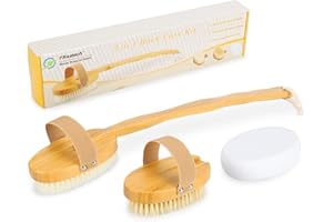 FREATECH Brosse Dos Douche avec Manche Long Amovible et 3 Accessoires Remplaçables, Brosse Corps Exfoliante Bain avec Poils Doux et Durs pour Brossage Humide ou Sec, Application Lotion
