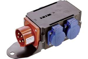 as - Schwabe MIXO Starkstromverteiler – CEE-Stecker 400V/16A/5-polig, ca. 11 kW - Starkstrom Adapter - 3 x Schutzkontaktsteckdose - Stromstation Baustelle - Außenbereich – Made Germany – IP44, 60524