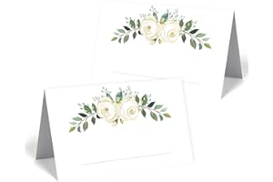 MERZ DESIGNKARTEN 50 edle Premium-Tischkarten -18 Motive zur Auswahl - Platzkarten 300mg - 5,5 x 8,5cm (eine Seite) - Namenskarten Namensschilder für Hochzeit Feier Taufe Kommunion (grün, Creme-2 Blumen)