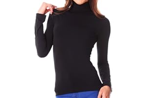Mediawavestore VKA22 Camiseta térmica para Mujer con Interior de Felpa Cuello Alto (Negro, XL-XXL)