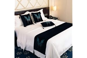Bed Runners Scarf Spread European Style Velvet Hot Drill Butterfly Flag Hotel Bedding Protection Decoration (Black, Pillowcase*1)