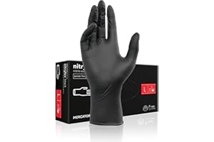 Predator by RON Mercator Nitrile Gloves. Disposable Gloves In Black Free From Latex, Silicone and Powder. Heavy Duty, Sterile Protective Gloves, Superior Strength 2.8 mil Box Of 100