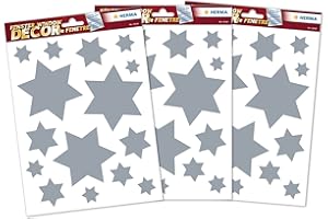 HERMA 45 Christmas Silver Star Stickers for Windows with Glitter Effect, Reusable Xmas Decorations, Large Wall Decals Window Clings for Kids and Children