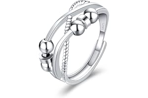 WONVIN COLLECTION 925 Sterling Silver Anxiety Ring for Women Men Fidget Rings for Anxiety Spinning Bead Adjustable Stacking Spinner Band Ring