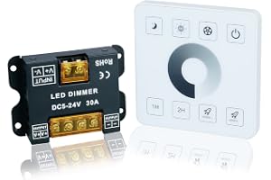 TOPAI LED-dimmer-styrenhet med pekskärm RF-fjärrkontroll, DC 5–24 V max 30 A dimmerströmbrytare, väggmontering för 5050, 2835