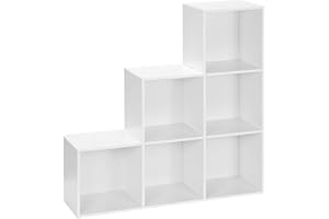 HOMCOM 3-tier Step 6 Cubes Storage Unit Particle Board Cabinet Bookcase Organiser Home Office Shelves - White