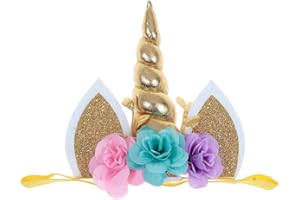 Nishine Unisex-Baby Baby-elastische Glitter Unicorn Horn Stirnband Kinder Einhorn Party Supplies Cosplay Geschenk Normal Rosa&Gold