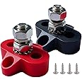 KASTWAVE 5/16" Single Stud Battery Junction Posts, Bus Bar 12V 200A Battery Wire Power Distribution Terminal, Heavy Duty Ground Junction Block Power Distribution Studs Terminal Kit (Red and Black)