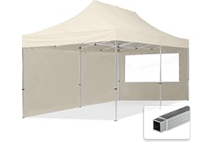 TOOLPORT Tente Pliante 3x6 m - 2 côtés Aluminium Barnum Chapiteau Pliant Tonnelle Stand Paddock Réception Abri PES300 crème