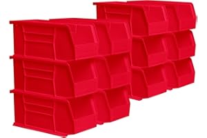 Akro-Mils 30230 AkroBins Plastic Storage Bins, Space-Saving Stackable Bins for Garage, Pantry, Craft Organization, 27.94 cm x 12.7 cm x 12.7 cm, Red, 12-Pack