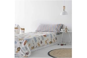 COTTON ARTean Juego de sabanas Infantil/Juvenil SALBURUA para Cama de 90 x 190/200 100% algodón Multicolor