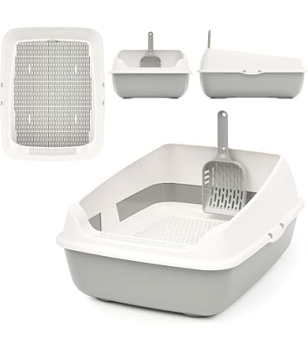 Offene Katzentoilette Mit Hohem Rand, 50x37x17,5 Cm – Spritzwassergeschützt, Mit Sieb & Hohlem Tritt
