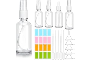 Auauraintt 5 Stücke transparent Sprühflasche Glas,2x50ml 3x30ml Sprühflaschen mit Feinem Nebel,Klein Parfümzerstäuber Mit Füllwerkzeug und Aufkleber, Wiederverwendbar Zerstäuber Sprühflasche