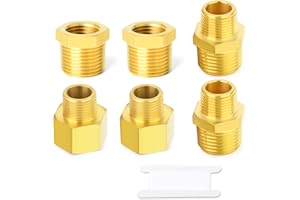 GASHER 6PCS Brass Pipe Fitting, Hex Bushing, Reducer Adapter, Reducing Hex Nipple 1/2 Inch BSP x 3/8 Inch BSP