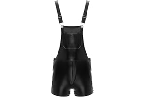 RUNQHUI Mens Metallic Dungaree Shiny Bib Overalls Suspender Straps Shorts for Nightclub Party Costume Clubwear