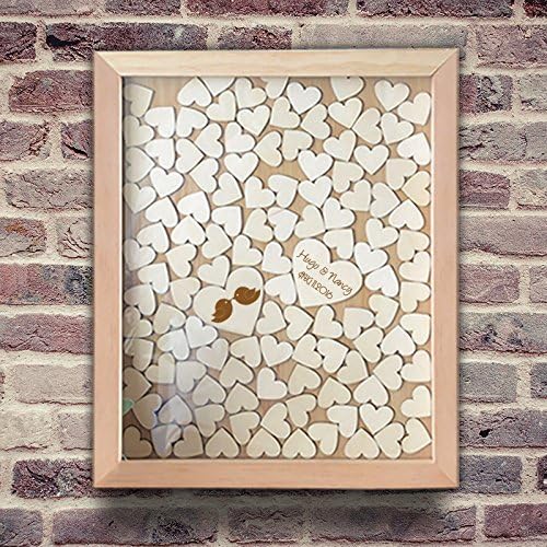 Personalised Wedding Guest Book Rustic Drop Top Box Wedding Alternative Signature GuestBook 40x50 CM with 150 Pcs Wooden Hearts