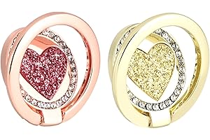 Fycyko Bague Telephone Portable Glitter 2 Pièces Anneau de Support pour Téléphone Portable avec des Diamant Artificiel Cœur Attache Telephone - pour Tous Les Smartphones et Tablettes - Or + Or Rose