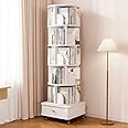 Kutis 360-Degree Rotating Bookshelf Tower with Wheels and Drawers Wooden Narrow Bookshelf Organizer for Space Saving Storage Ideal for Book and Office Supplies – Versatile and Stylish 46x46x173 cm.