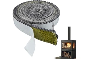 TOUMETT 3m x 10mm Flat Stove Rope,Self-Adhesive Heat Resistant Glass Seal Tape,Fire Rope,Fiberglass Rope Seal for Wood Stove Door,Fireplace Chimney-Durable Burner Gap Filler,Easy Install Strip for Log Burners