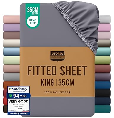 Utopia Bedding Fitted Sheet King, Grey - Deep Pocket 14 inch (35 cm) - Easy Care - OEKO-TEX...