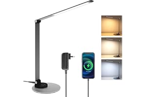 Fuligent LED Desk Lamp with Stable Base, USB Charging Foldable Eye-Caring Desk Light with 6 Brightness Levels & Touch Control, Durable Metal Table Lamp for Crafts, Reading, Office, Bedside or Dorm