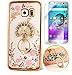 Produktbild ISENPENK Samsung Galaxy S7 edge Hülle Silikon Transparent Ultra Slim Soft TPU Pattern Schutzhülle 3D Bling Glitzer Strass Durchsichtig Weichem Silicone Thin Clear Handyhülle Butterfly Blume Kristall Diamant Glänzend Stoßdämpfend Spiegel Schutz Crystal Tasche Etui Bumper mit Diamant Ring Halter Ständer Standfunktion Wasserdicht Shockproof protection Case für Samsung Galaxy S7 edge(2016) 5.5Zoll-[pfau blau]+Panzerglas Folie/Display foile/schutzfolie