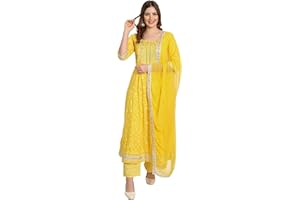 Rangnavi Damen Rayon Anarkali bestickte bedruckte Kurta-Hose und Dupatta-Set