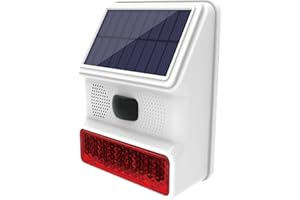 LWOHSI Sirena de Alarma, Sirena Solar para Exteriores con luz Intermitente LED de Sonido de 110db Compatible con Sistema de Alarma para el hogar, Granja, Granero, Villa, Patio, jardín (PE-520)