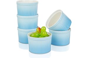 240ml Pirottini per Soufflé, Candiicap Set di 6 Pirottini da Soufflé in Porcellana per Cuocere al Forno, Budini, Creme Brulée, Coppette per Crema Pasticcera, Salsa di Servizio (240ml, Blu Cielo)
