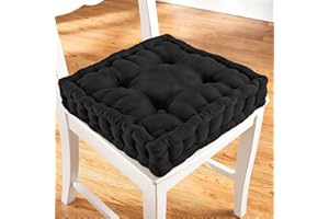 ZZZMRH Chair Cushions Booster Seat - 45cm x 45cm Outdoor Cushions - Garden Chair, Car Seat Cushions 100% Cotton Floor Cushion - Soft Touch Seat Pad For Elderly, WheelChair, Post-Operative - Black