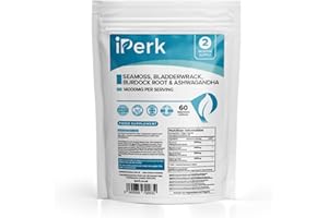 iPerk Sea Moss Complex: Bladderwrack, Burdock & Ashwagandha - 14,000mg High Potency Formula - 60 Vegan Capsules - UK Manufactured
