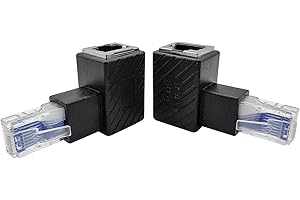 iYueMps RJ45 Ethernet Adapter, 2Pack Cat5 Cat5e RJ45 Male to Female 90 Degree Angled Right+ Left Plug to Socket Adapter Shielded Network Patch Connection