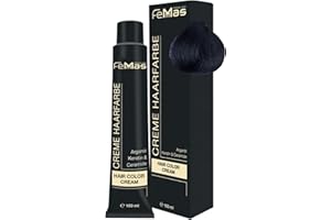 FemMas - Tintura per capelli blu-nero 1.1, crema colorante professionale con olio di argan, cheratina e ceramidi, colorazione permanente o tintura, per risultati durevoli, da 100 ml