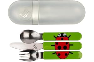 TUM TUM Posate Bambini con Porta Posate, Set Posate da Viaggio Bambini, Senza BPA - Lucy Ladybird