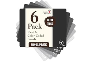 COOLER KITCHEN Extra Thick Flexible Plastic Cutting Board Mats with Food Icons & EZ-Grip Waffle Back, (Set of 6) Dishwasher Safe