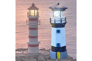 YZYOE Black and White Solar Lighthouse, Rotating LED Lighthouse Decorative Lights, Courtyard Waterproof Landscape Lights, Outdoor Solar Lamp Resin Crafts As Gifts for Friends.