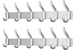 MEIJO Percheros Pared con 6 ganchos, Ganchos Perchas de Montaje en Pared Acero inoxidable Colgadores Ganchos Perchero para Entrada, Cocina, Baño (6 Ganchos-2pcs, Plata)