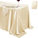 GUIZIYAO Champagne Satin Plain Tablecloths 145x260cm, Rectangle Tablecloth, Machine Washable Outdoor Tablecloth, Elegant Tabl