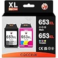 COCCINK 653XL Remanufactured Printer Ink Cartridges Replacement for HP 653 XL HP653 Compatible with DeskJet Ink Advantage 6075 6475 Black and Colour High Yield